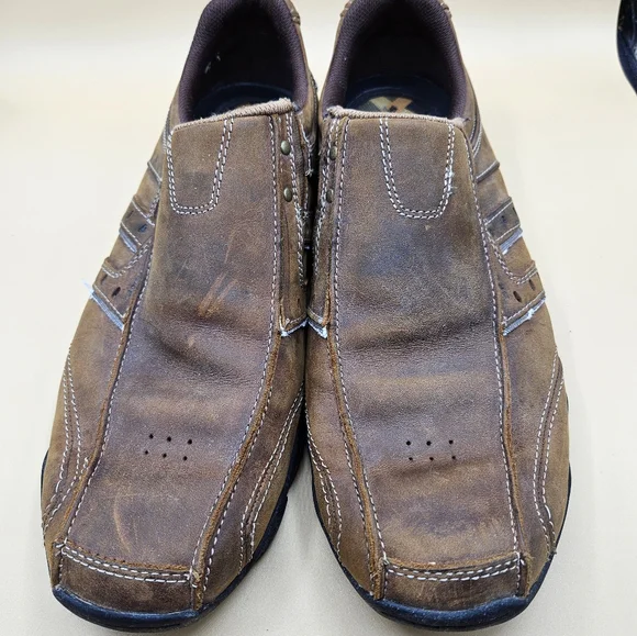 Skechers Leather Relaxed Fit Goga Mat Arch Casual Loafer Shoes Mens Size 13 - Picture 5 of 9